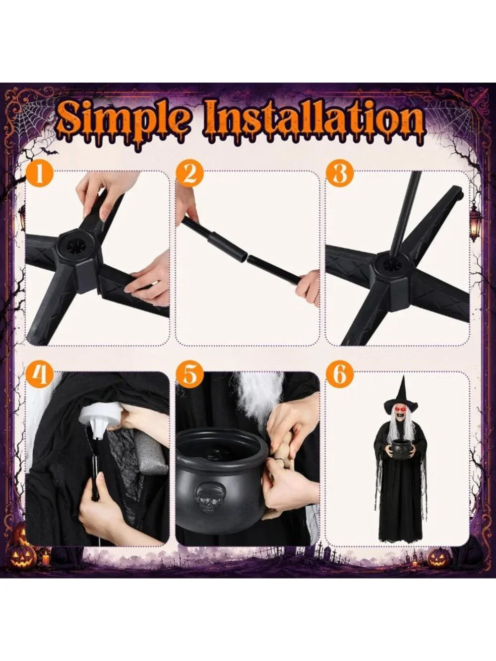 6 ft Animated Halloween Witch Prop with Light-Up Eyes & Spooky Cauldron Decor